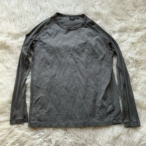Hugo Boss Long Sleeve Crewneck Tee Tshirt Gray Ribbed Sleeves‎